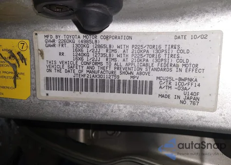 2003 Toyota Highlander Limited V6 z USA, uszkodzony, nr VIN JTEHF21AX30112759